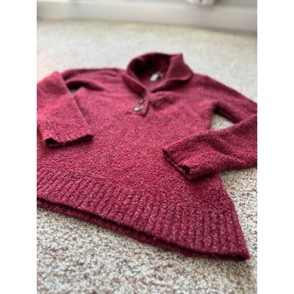 WOOBY red sweater, Wool Blend, 1/3 button up, size medium - Picture 3 of 8
